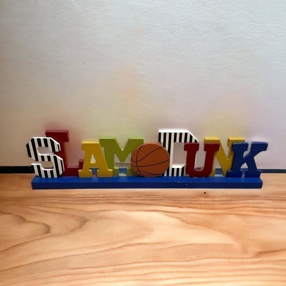 Slamdunk Basketball Sign Kids Room Decor Wooden Multi Color